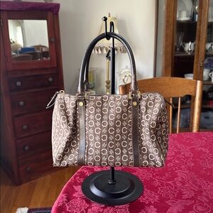 Celine Brown & Cream Canvas Small Boston Bag